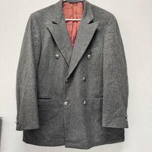 Roos Atkins Edw Hawk Imperial Blazer Mens 39 Gray Double Breasted‎ Crest Buttons